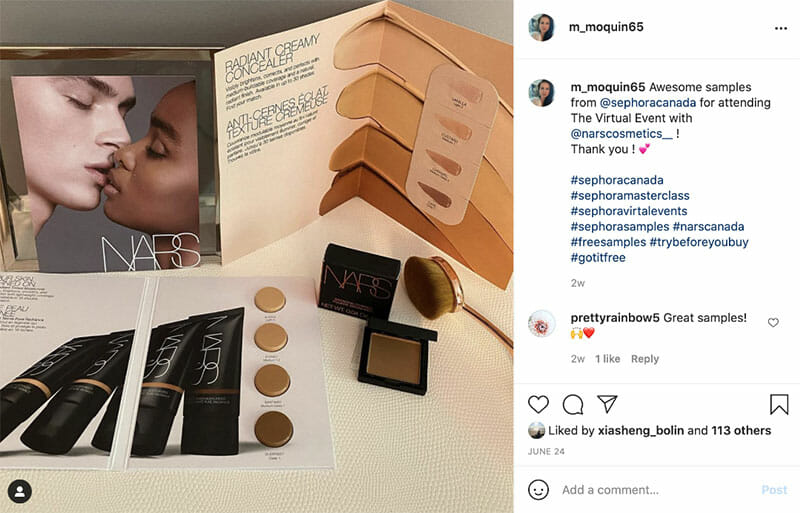 instagram post of Nars rewards program kit