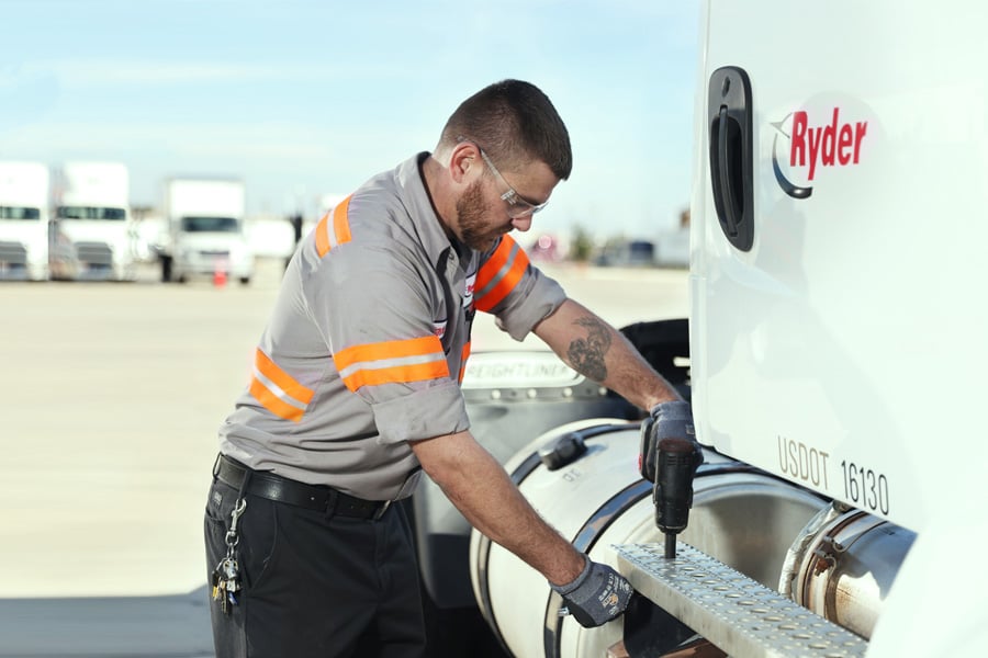 Technician working on a truck