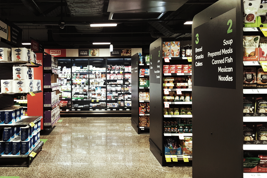 food & beverage product packages on supermarket shelf