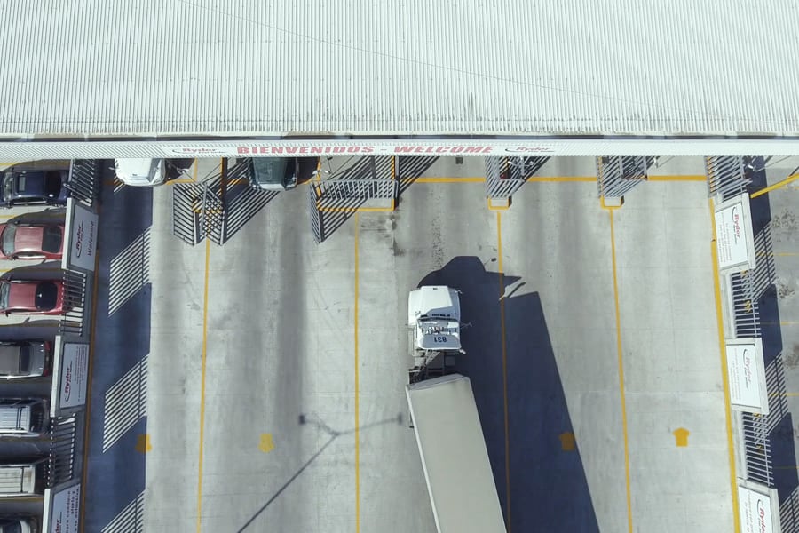 commercial truck entering cross border check point